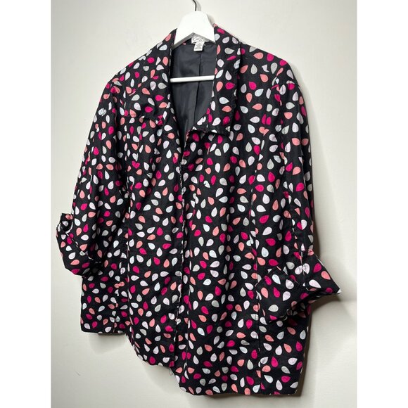 Kim Rogers Linen Blend Jacket Size 3X Black Pink Leaf Print - Picture 5 of 13